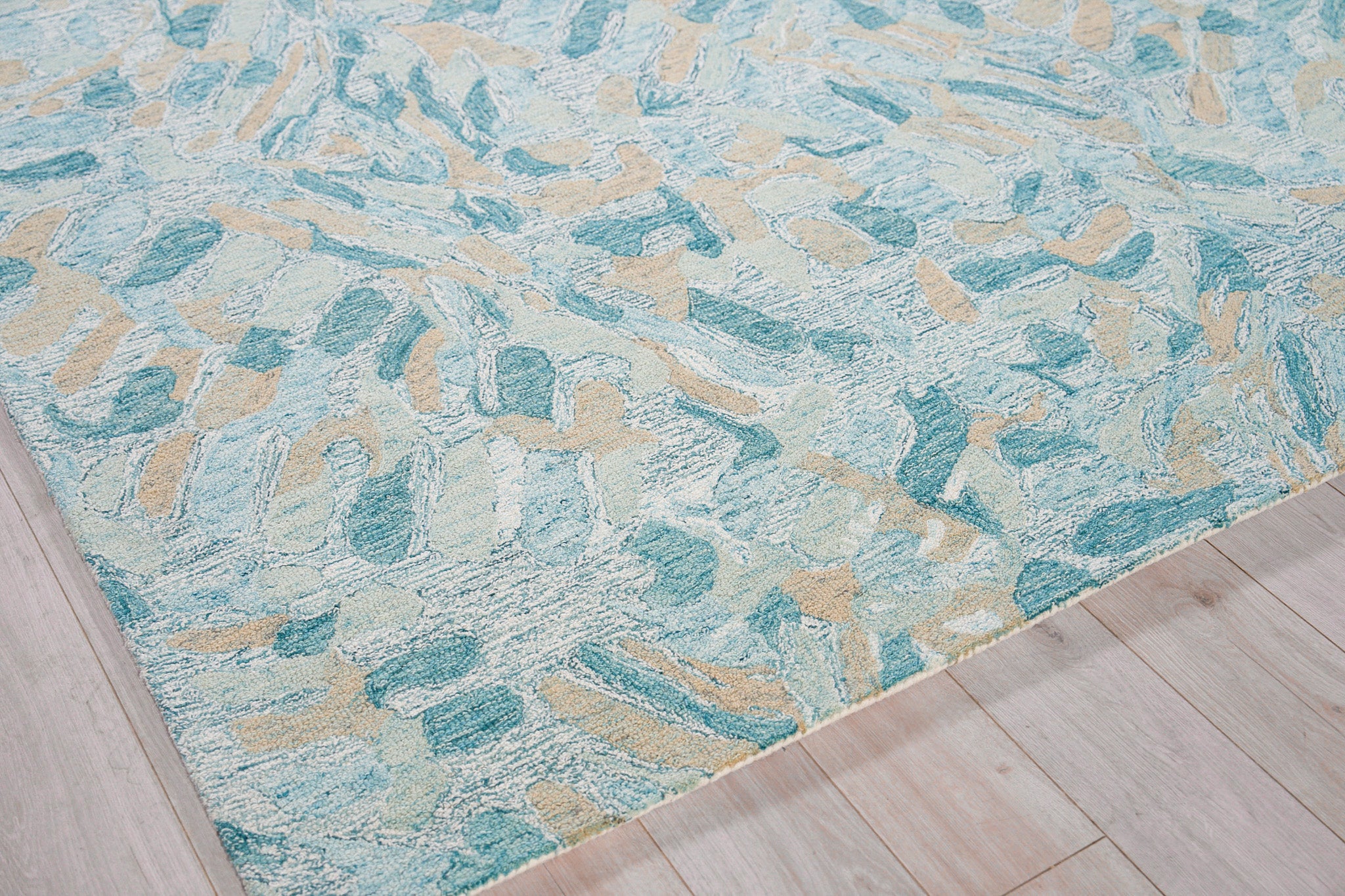 Botanica Turquoise/Ivory/Multi New Zealand Wool hand-tufted Area Rug